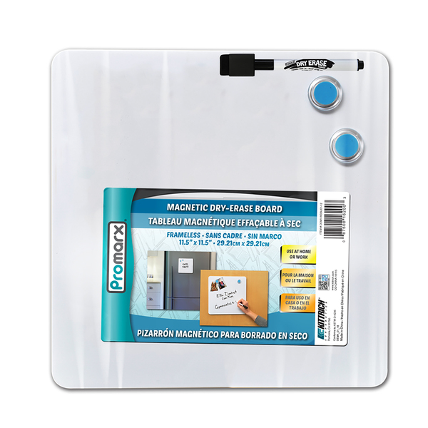 Promarx Magnetic Dry-Erase Board w/Dry-Erase Marker + 2 Magnets, 11.5 x 11.5in DE16WDSU0112